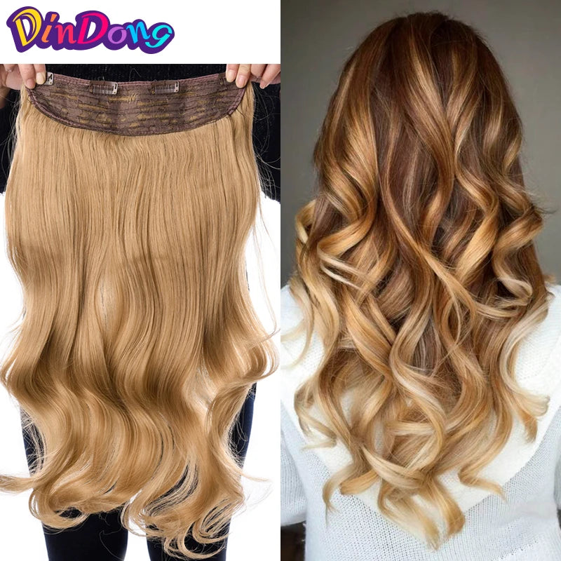 DinDong 32" Clip-In Hair Extensions — 210G Synthetic Wavy, Heat Resistant, 613# Blonde & 19 Colors