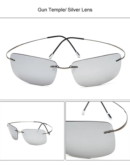 Krasivyy Rimless Square Polarized Sunglasses – Ultralight Pure Titanium, Brand Design for Men, Driving Sun Glasses, Oculos De Sol