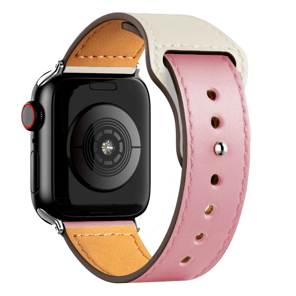 Leather Band for Apple Watch Ultra 2 – Compatible 49mm/45mm/44mm/41mm/40mm/38mm, Wrist Bracelet Strap for iWatch Series 3–9, SE, 4, 5, 6, 7, 8 & 9