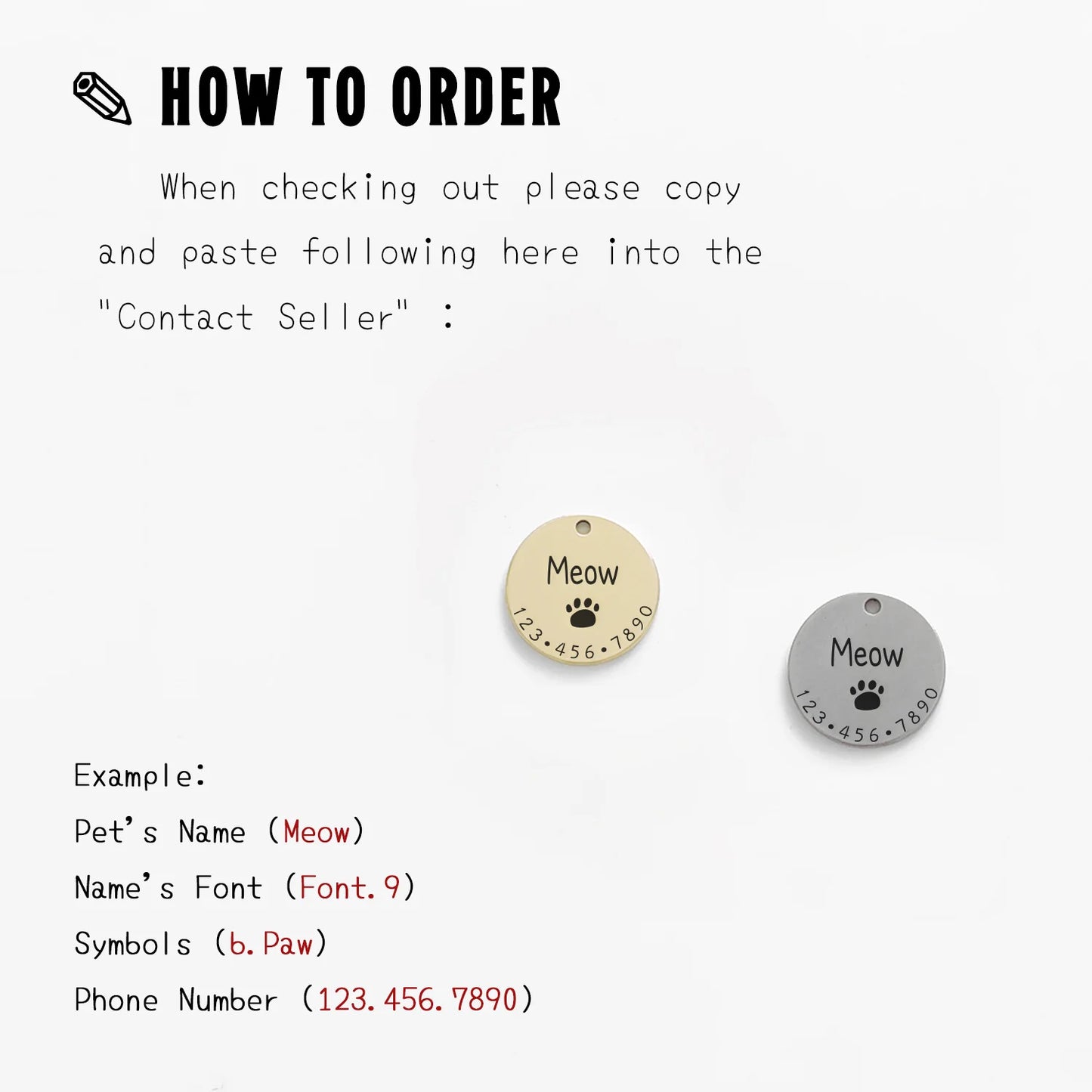 Personalized Pet ID Tag – Custom Engraved Dog & Cat Collar Charm with Name, MW001 Necklace Chain Accessory