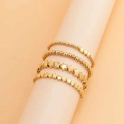 Boho Handmade Beaded Star Bracelet Set — Retro Gold Metal Bracelets for Women, Girly Charm Fashion Jewelry