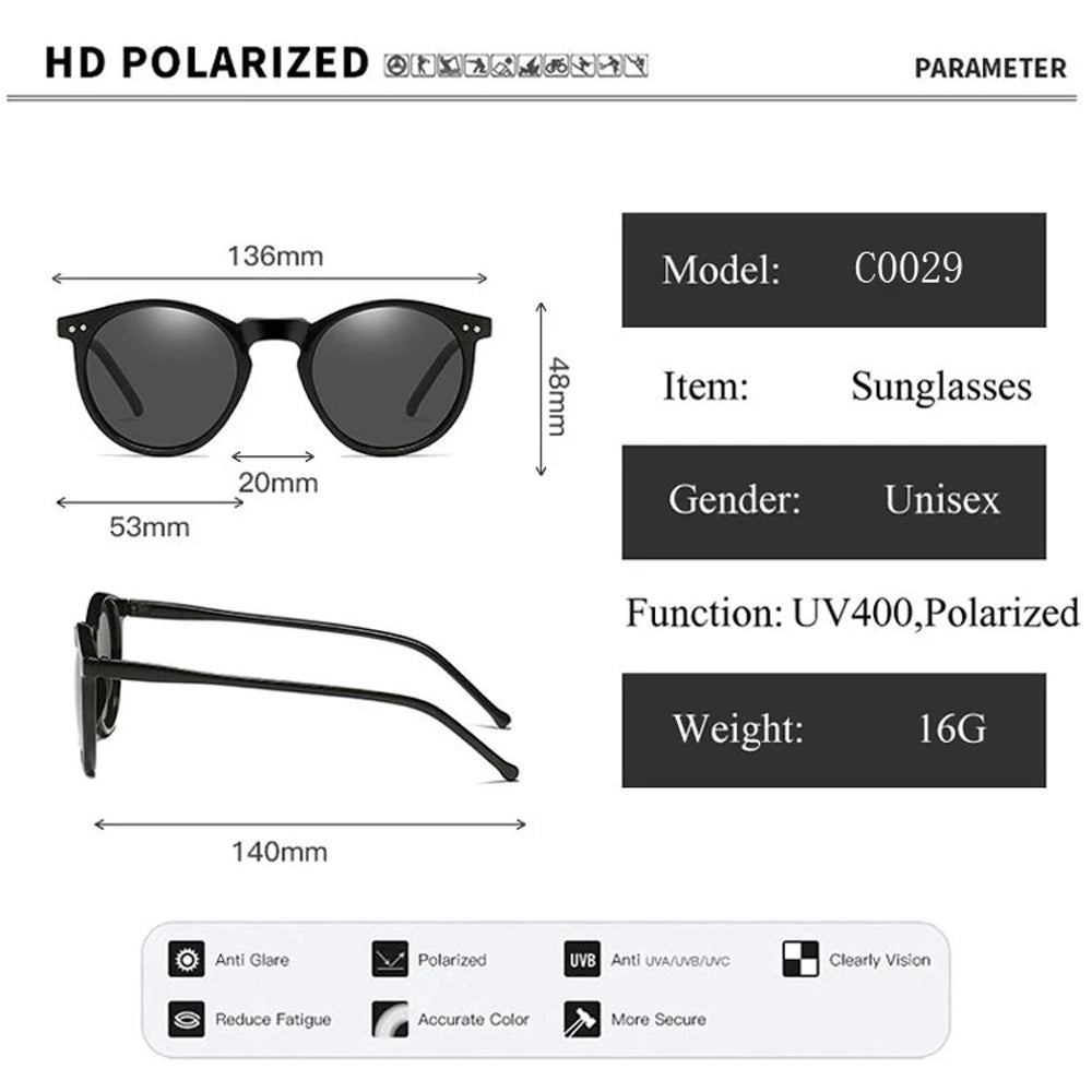 2025 Polarized Retro Round Sunglasses for Men & Women - Designer Vintage UV400 Goggles & Sun Glasses