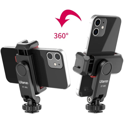 Ulanzi ST-06S Vertical Phone Mount Holder Tripod - Cold Shoe for Mic/Light, Phone Clip - iPhone 12 Vlog Holder Smartphone Accessory