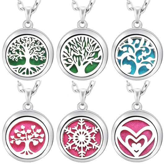 Stainless Steel Tree of Life Aromatherapy Necklace – Essential Oil Diffuser Pendant for Women