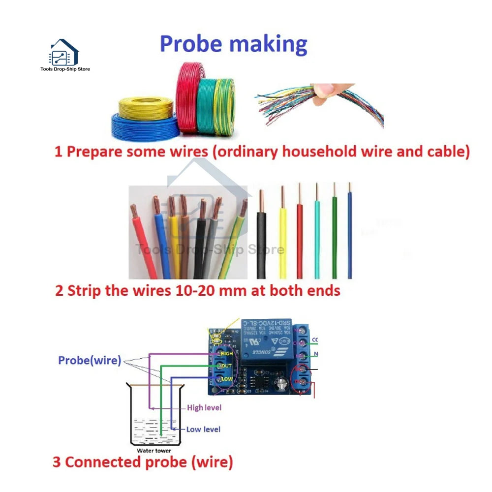 2-in-1 Automatic Water Pump Controller – DC 12V Liquid Level Sensor Switch Relay Module for Motors, Fish Tanks & Irrigation
