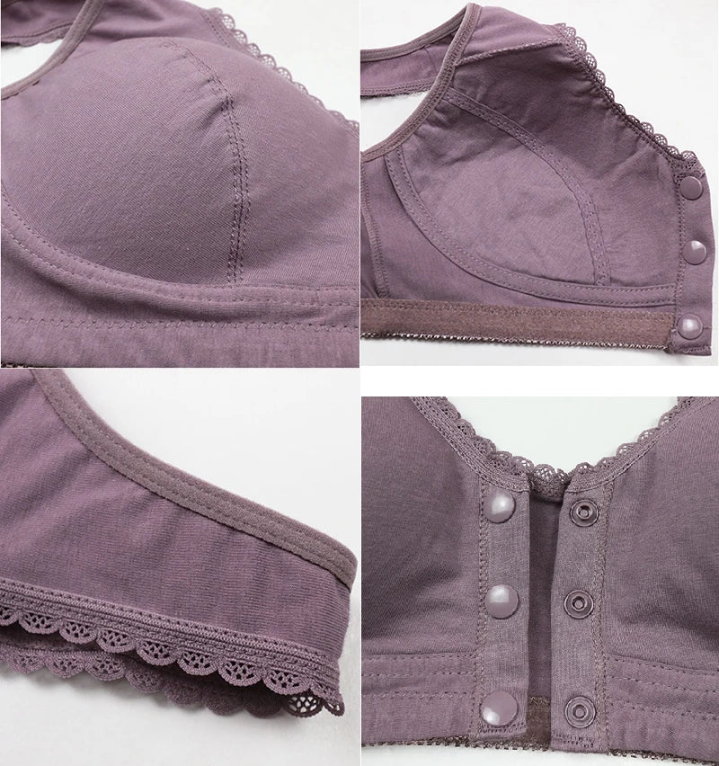 Comfortable Cotton Wireless Bra for Women — Lace Front Closure Soft Lingerie Underwear
