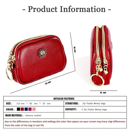 Senorita Genuine Leather Women’s Coin Purse – Double Zipper Small Wallet