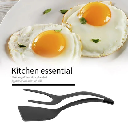 2-in-1 Nylon Grip Flip Tongs - Egg Spatula & Steak Spatula Clamp, Pancake Turner Kitchen Accessories