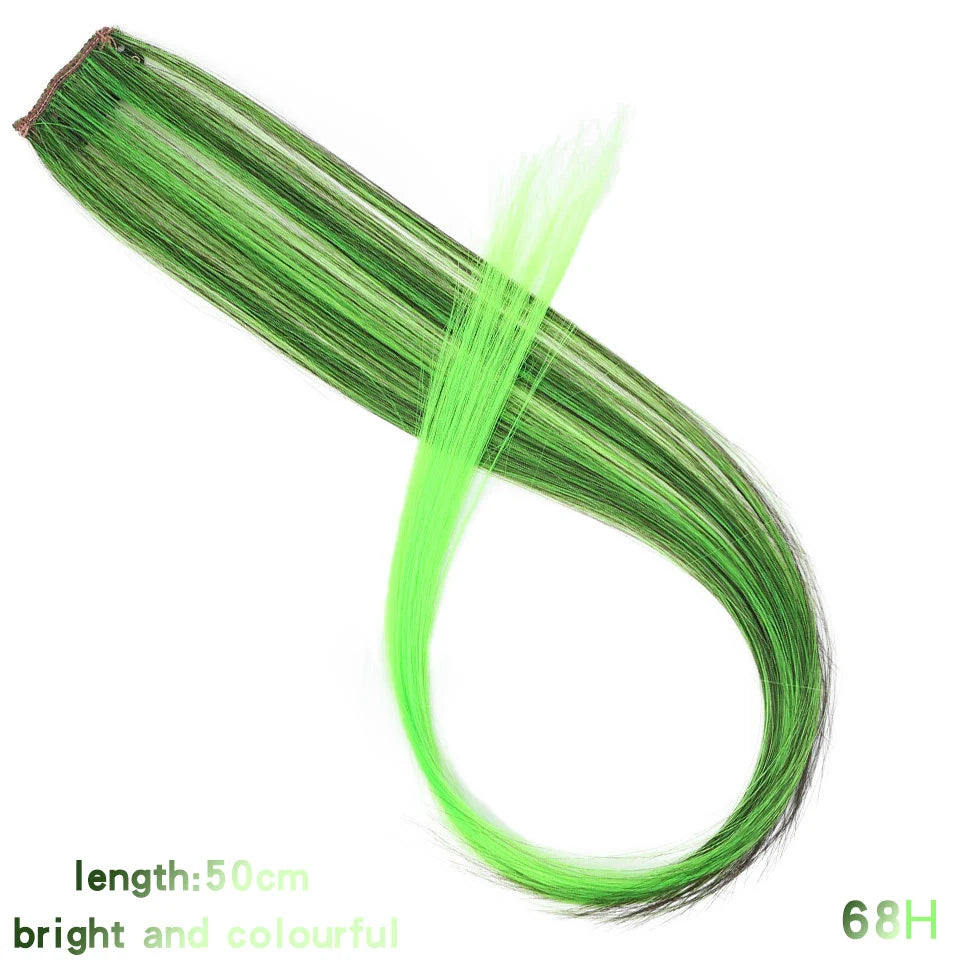 BUQI Straight Clip-In Colored Hair Extensions – Rainbow Synthetic Hair Streaks in Pink, Orange, White & Purple