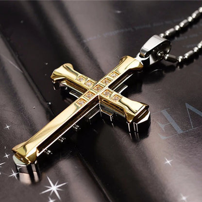 SUMENG 2025 Crystal Cross Jesus Pendant Necklace – Stainless Steel Gold/Black/Blue Zirconia Religious Jewelry for Men, Fashion Christian Gift
