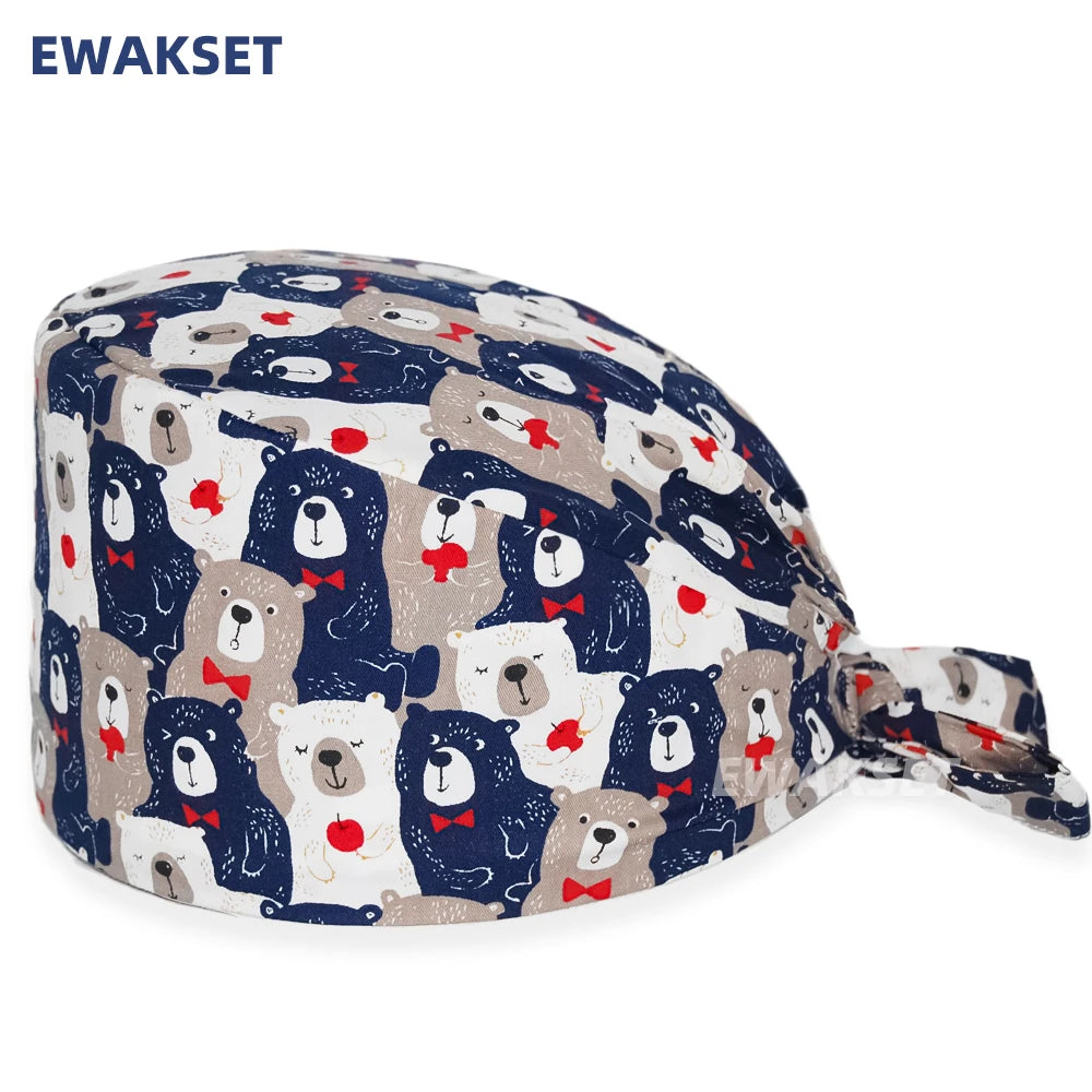 Unisex Soft Scrub Cap – Cartoon Print Surgical Hat for Men and Women, Operating Room Nursing Accessories