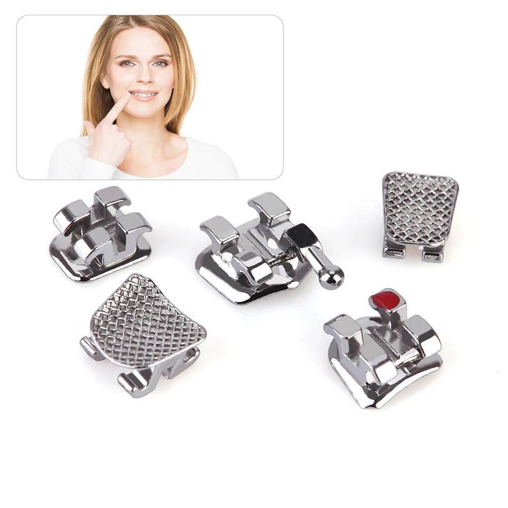 AZDENT 10 Packs Dental Brackets – Orthodontic Metal Mini Standard Roth MBT Slot 0.022/0.018 with Hooks, 20 Pcs per Pack