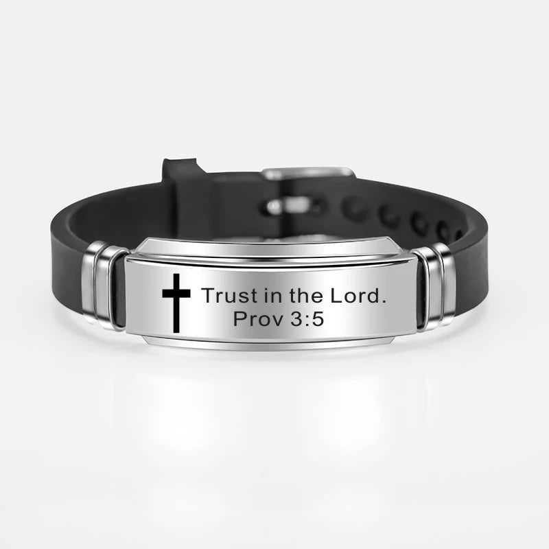 Cross Jesus Scripture Quote Bracelet – Christian Bible Verse Stainless Steel & Silicone Wristband