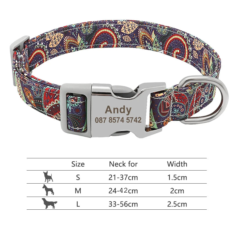 Adjustable Nylon Dog & Cat Collar – Personalized ID Collar with Engraved Name Buckle, Anti-Lost for Small, Medium & Large Pets