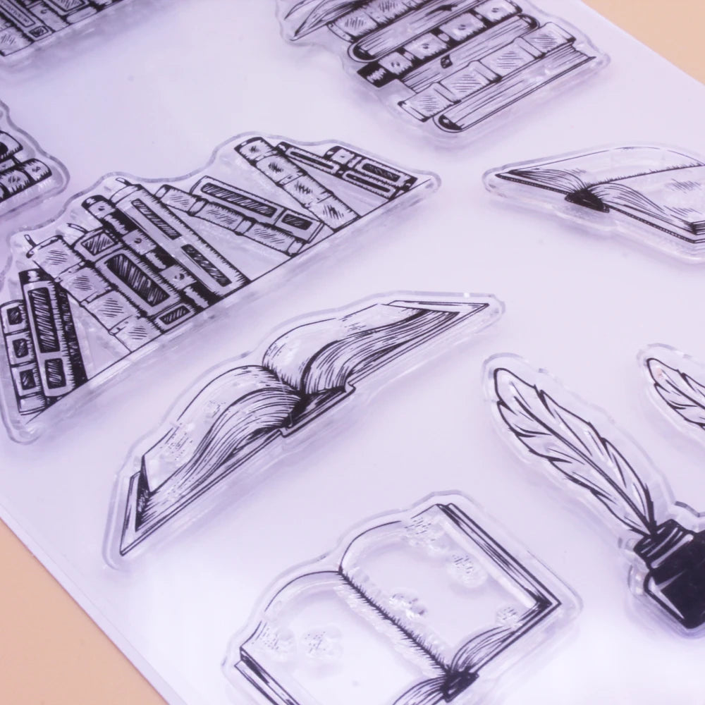 Alinacutle Clear Stamps - Book Library Knowledge DIY Scrapbooking Rubber Silicon Stamps for Card Albums & Paper Crafts