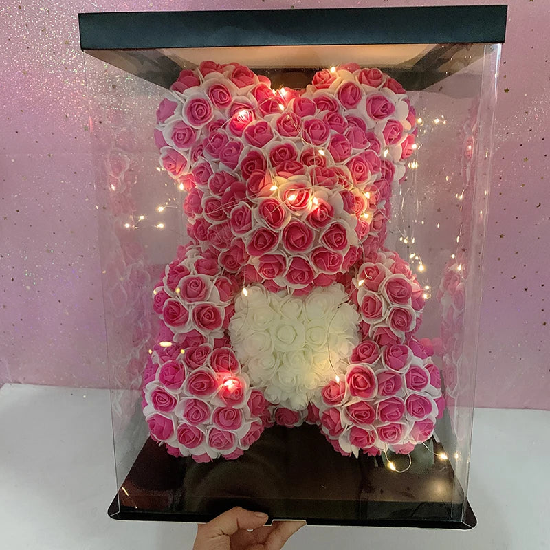 2024 40cm Rose Bear – Heart-Shaped Artificial Flower Teddy Bear for Valentine’s, Wedding, Birthday & Christmas Gifts
