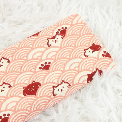 Half Yard Thick Cotton Fabric — Soft Breeze Cat Curve Print, 100% Cotton DIY Bag & Craft Material CR-389