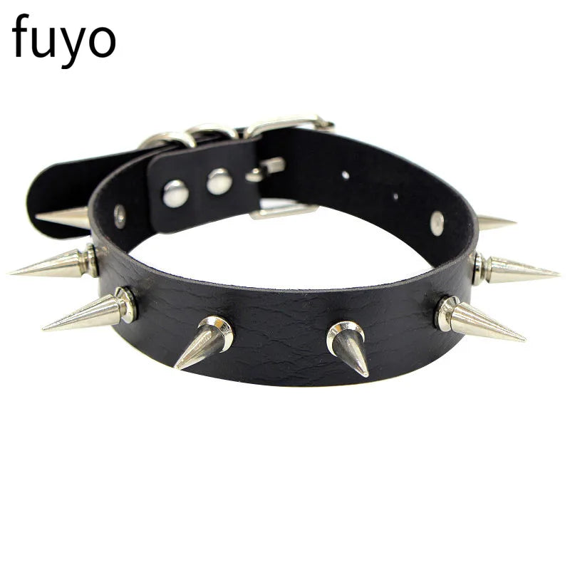 New Spike Choker Necklace – Punk Faux Leather Collar with Big Rivets, Studded Goth Style for Women & Men