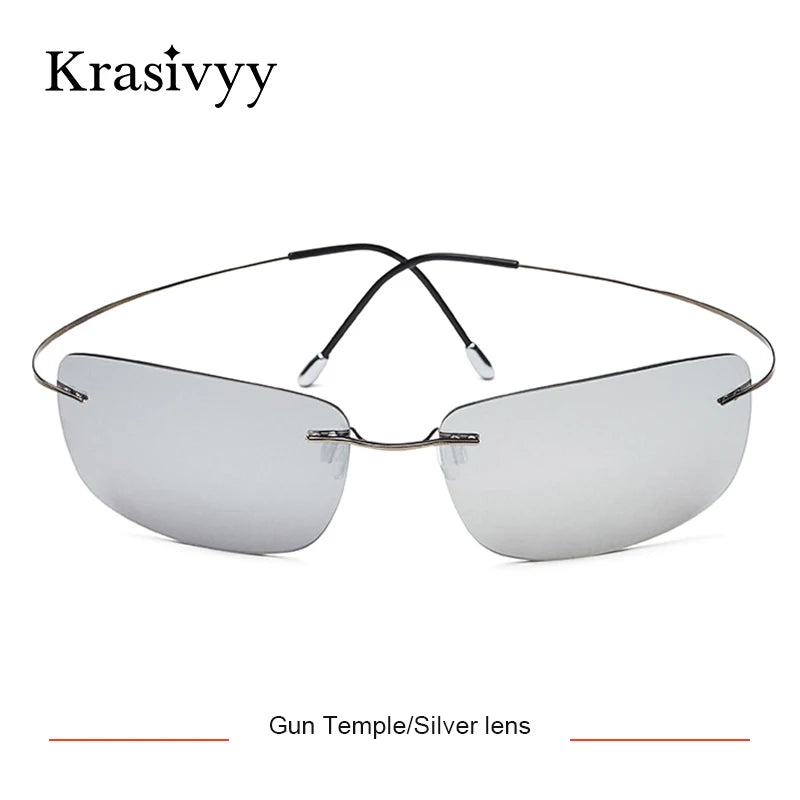Krasivyy Rimless Square Polarized Sunglasses – Ultralight Pure Titanium, Brand Design for Men, Driving Sun Glasses, Oculos De Sol