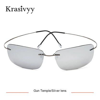 Krasivyy Rimless Square Polarized Sunglasses – Ultralight Pure Titanium, Brand Design for Men, Driving Sun Glasses, Oculos De Sol
