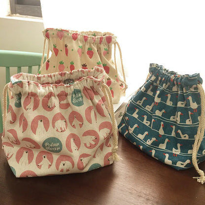 Lucky Cat Drawstring Lunch Bag — Portable Bento Box Pouch for Kids, Cooler & Picnic Food Storage