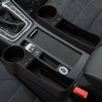 Car Seat Gap Organizer – Leather Auto Crevice Storage Box with Cup & Phone Holder, USB Option