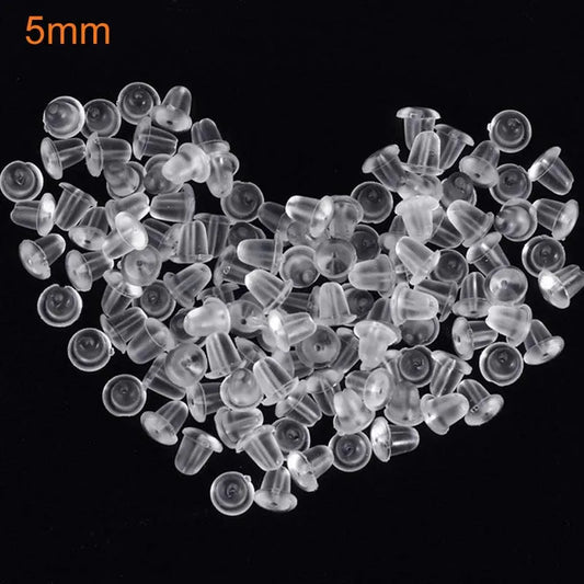 100pcs 5mm Clear Silicone Earring Backs – Soft Rubber Safety Round Stopper Jewelry DIY Accessories Replacement