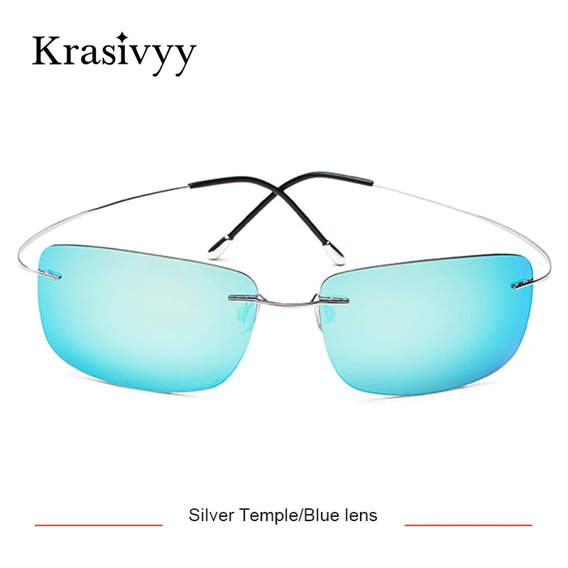 Krasivyy Rimless Square Polarized Sunglasses – Ultralight Pure Titanium, Brand Design for Men, Driving Sun Glasses, Oculos De Sol