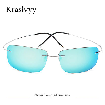 Krasivyy Rimless Square Polarized Sunglasses – Ultralight Pure Titanium, Brand Design for Men, Driving Sun Glasses, Oculos De Sol