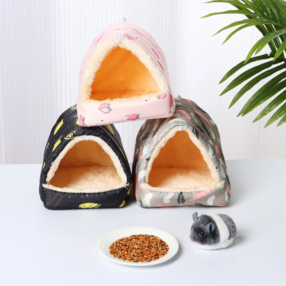 Cute Cartoon Rabbit & Squirrel Mini Pet Cage — Warm Winter Bed House for Hamsters, Mice, Rats & Guinea Pigs