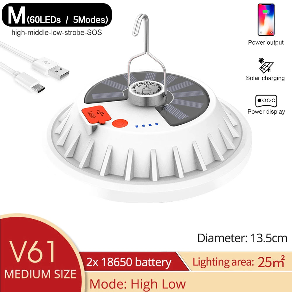 300W Rechargeable LED Solar Lantern - Portable Remote-Controlled Emergency Light for Camping and Home