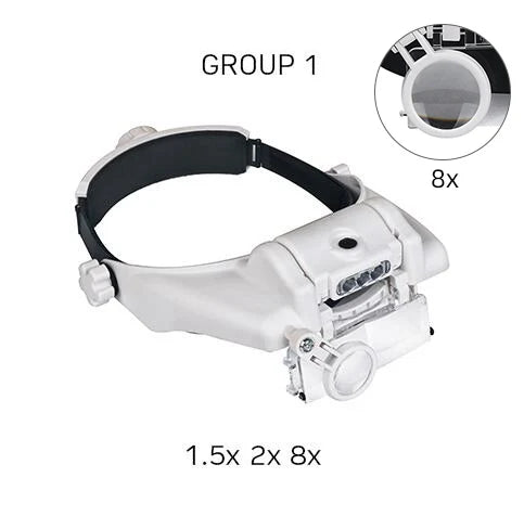 LED Headband Magnifier – Hands-Free Glasses with 1.5x–8x Lenses for Jewelry, Watch & Electronic Repair
