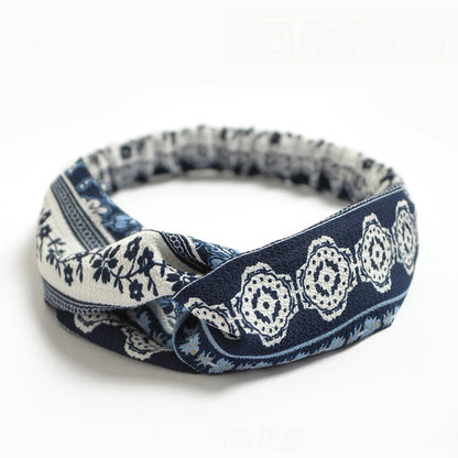 Bohemian Print Headbands for Women & Girls – Vintage Cross Turban Bandana Hair Accessories for Summer