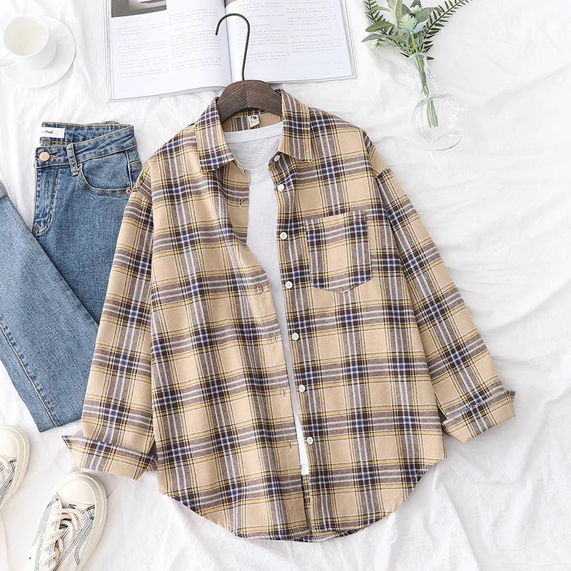 2025 Women’s Flannel Plaid Shirt – Casual Loose Cotton Long Sleeve Blouse, Designer Style Tops