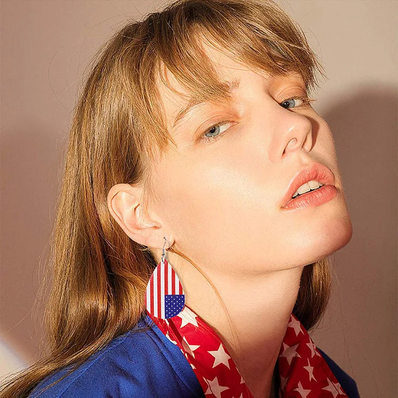 American Flag Leather Earrings - Star Stripe Teardrop Statement Jewelry for Independence Day & Patriotic Style