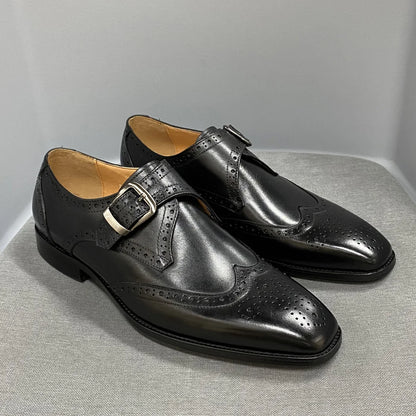 Men’s Luxury Leather Dress Shoes – Italian Wingtip Oxfords & Monk Strap Buckle Brogue for Business, Wedding & Formal Wear