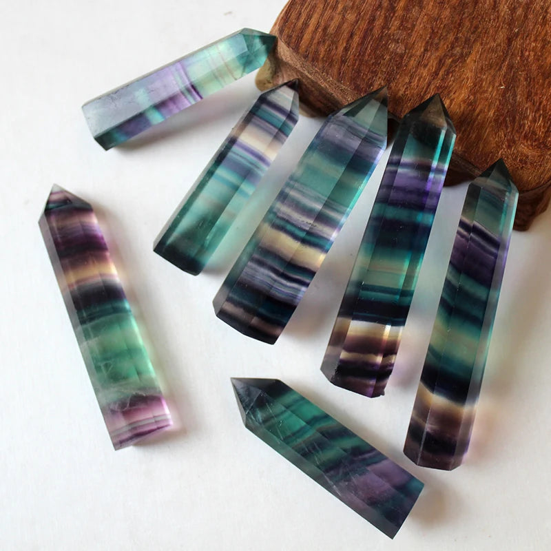 Natural Fluorite Crystal Wand — Colorful Striped Quartz Stone Point for Healing & Energy Treatment (4-7cm)