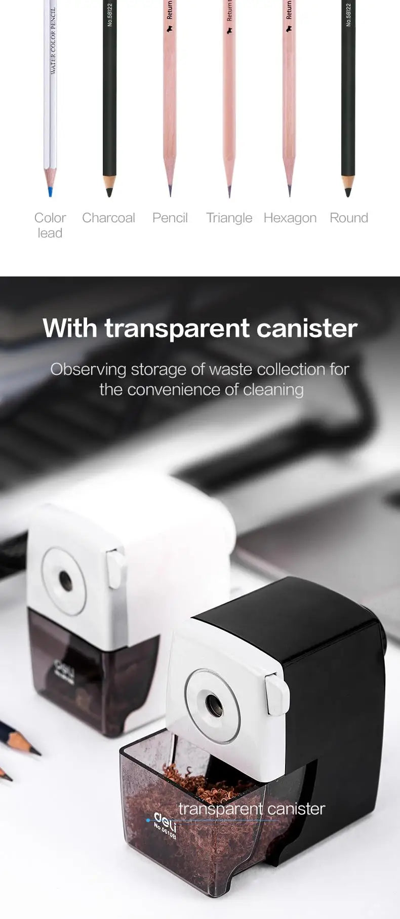 DELI Rotary Pencil Sharpener – Office & School Table Cutter Stationery Tool