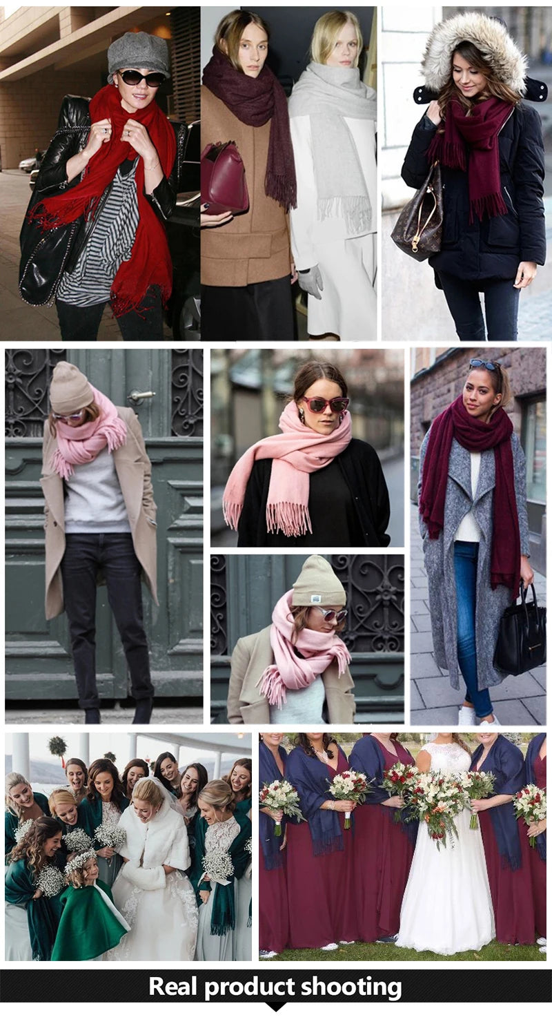 Desgine Solid Cashmere Scarf – Warm Autumn Winter Shawl Wrap with Tassels, Unisex Pashmina for Women and Men 2024