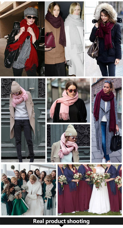 Desgine Solid Cashmere Scarf – Warm Autumn Winter Shawl Wrap with Tassels, Unisex Pashmina for Women and Men 2024