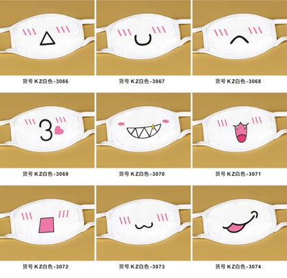 Kawaii Anime Expression Cotton Face Mask – Breathable Smile Mouth Muffle for Unisex Korean Style