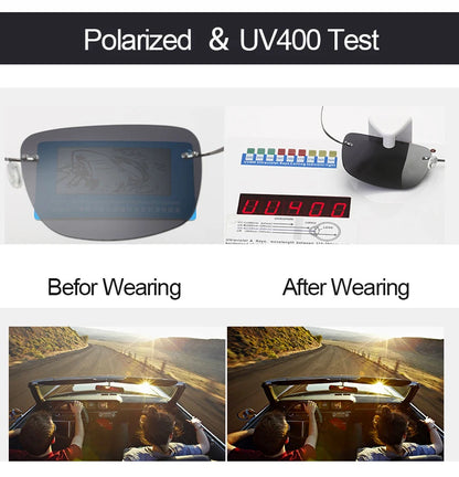 Krasivyy Rimless Square Polarized Sunglasses – Ultralight Pure Titanium, Brand Design for Men, Driving Sun Glasses, Oculos De Sol