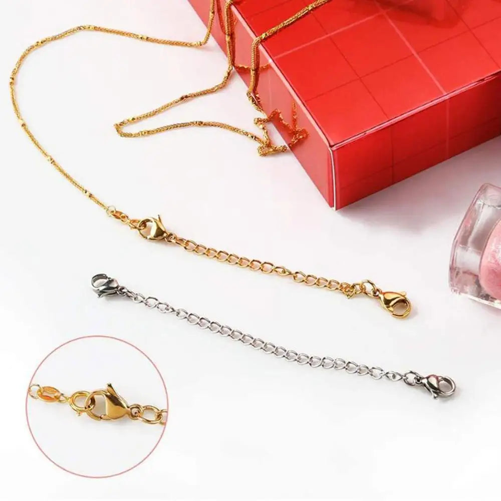 10pcs Stainless Steel Jewelry Extender Chains - Adjustable Necklace & Bracelet Extension Links with Lobster Clasps for DIY Crafting
