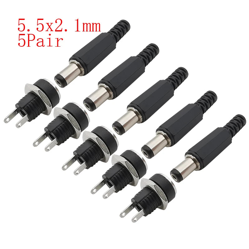 10Pcs DC Power Connectors 5.5x2.1mm & 3.5x1.3mm – Male Female Jack Socket, Nut Panel Mount DC Power Adapter Connector
