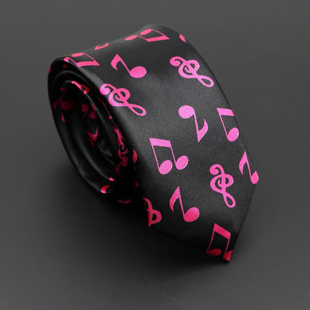 Musical Notes Slim Necktie - Silky Piano & Guitar Print Tie for Men & Women, Elegant Fashion Gift