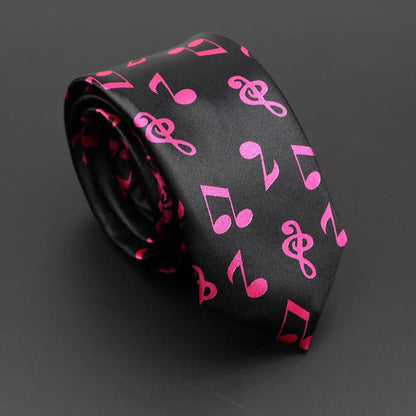 Musical Notes Slim Necktie - Silky Piano & Guitar Print Tie for Men & Women, Elegant Fashion Gift