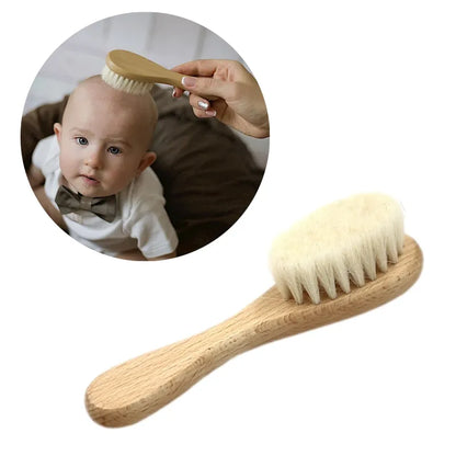 Natural Baby Hair Brush Set - Soft Wool Brush and Beech Wooden Comb for Kids Hair Care