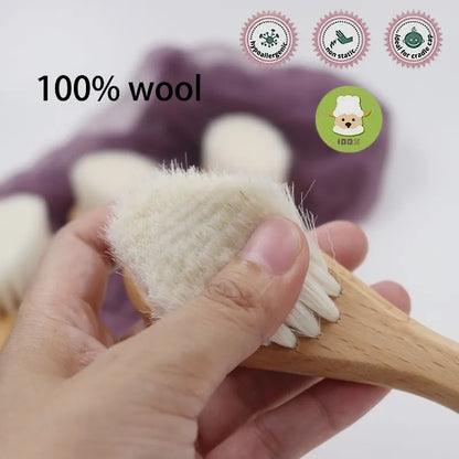 Natural Baby Hair Brush Set - Soft Wool Brush and Beech Wooden Comb for Kids Hair Care