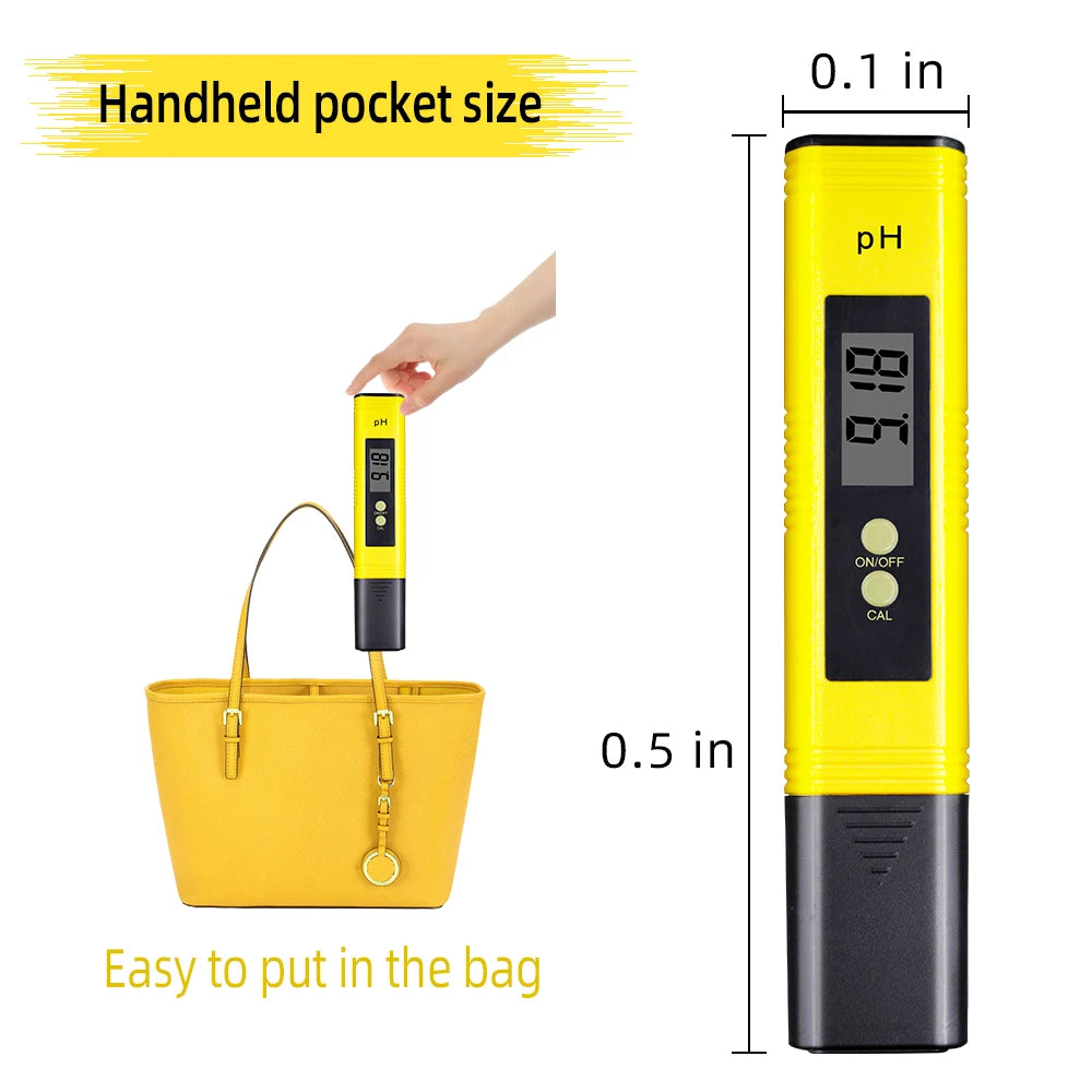 LCD Digital PH Meter - Portable Water Quality Tester, 0.1 ATC High Accuracy PH Test Pen for Aquarium, Pool & Hydroponics