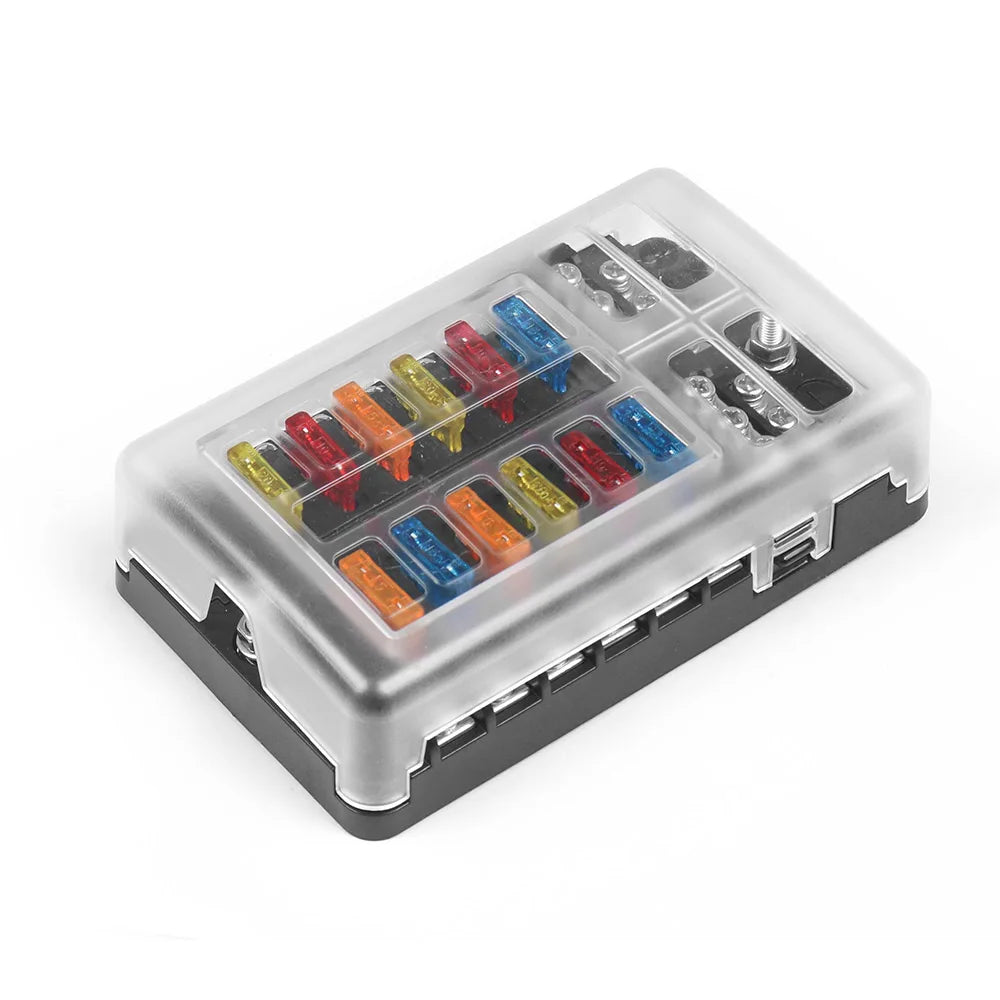 6/12-Way Car & Boat Fuse Box – Waterproof Blade Fuse Block with LED Indicator (12V/32V Auto Marine Power Distribution Panel)